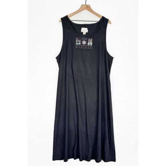 Vtg CJ Banks Dress Womens 18W Plus Black Midi Winter Nature Scene Modest Jumper - Picture 1 of 16